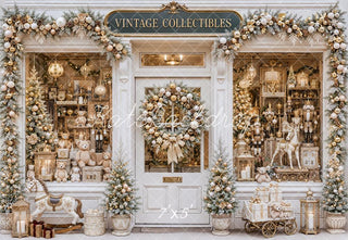 Kate Christmas Vintage Collectibles Storefront Garland Printed Backdrop Designed by Emetselch