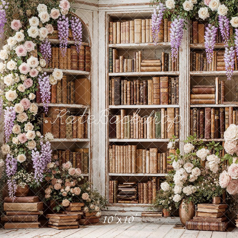 Kate Flower Arch Bookshelf Books Vintage Wall Printed Backdrop Designed by Emetselch