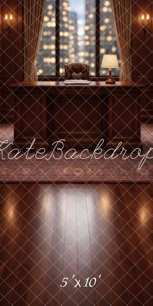 Kate Sweep Office Desk Window City Lights Printed Backdrop Designed by Vertigo Productions