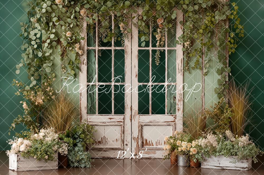 Kate Spring Vintage French Door Greenery Floral Arrangement Backdrop Designed by Emetselch