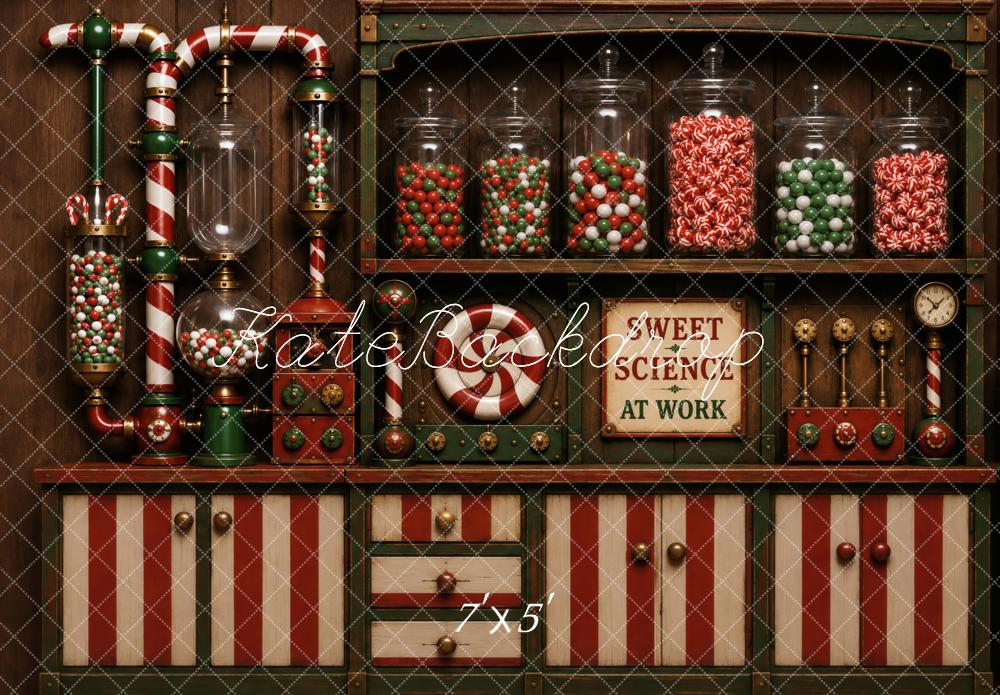 Kate Christmas Candy Cane Laboratory Cabinet Printed Backdrop Designed by Vertigo Productions