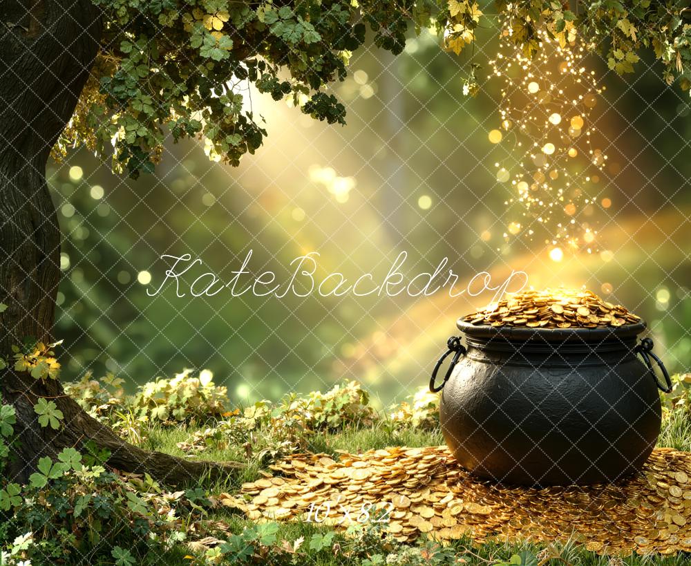Kate St. Patrick's Day Pot of Gold Shamrock Forest Backdrop Designed by Chain Photography
