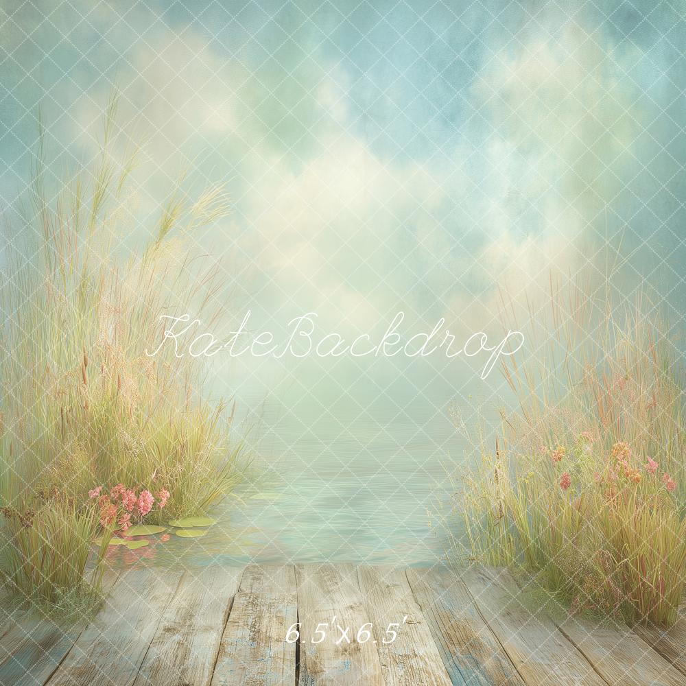 Kate Father's Day Fishing Hole Pastel Lake Reeds Printed Backdrop Designed by Angela Miller