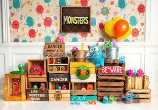 Kleurige Speelgoed Monstertjes Speelkamer Foto Achtergrond Designed by Laura Bybee