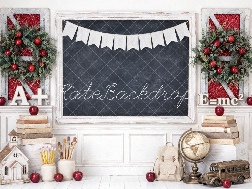 Kate Christmas School Classroom Chalkboard Wreaths Bunting Printed Backdrop Designed by Mini MakeBelieve