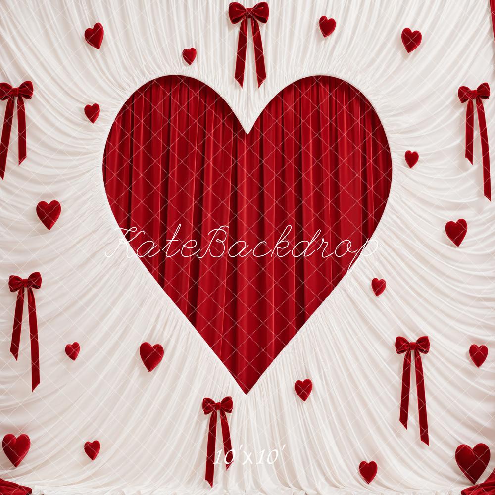 Kate Valentine's Day Red Heart Drapes Bows Printed Backdrop Designed by Emetselch