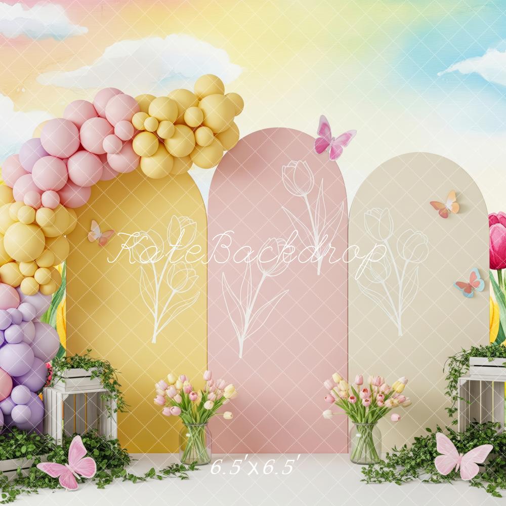 Kate Spring Tulips Balloons Arch Butterfly Backdrop Backdrop Designed by Patty Roberts