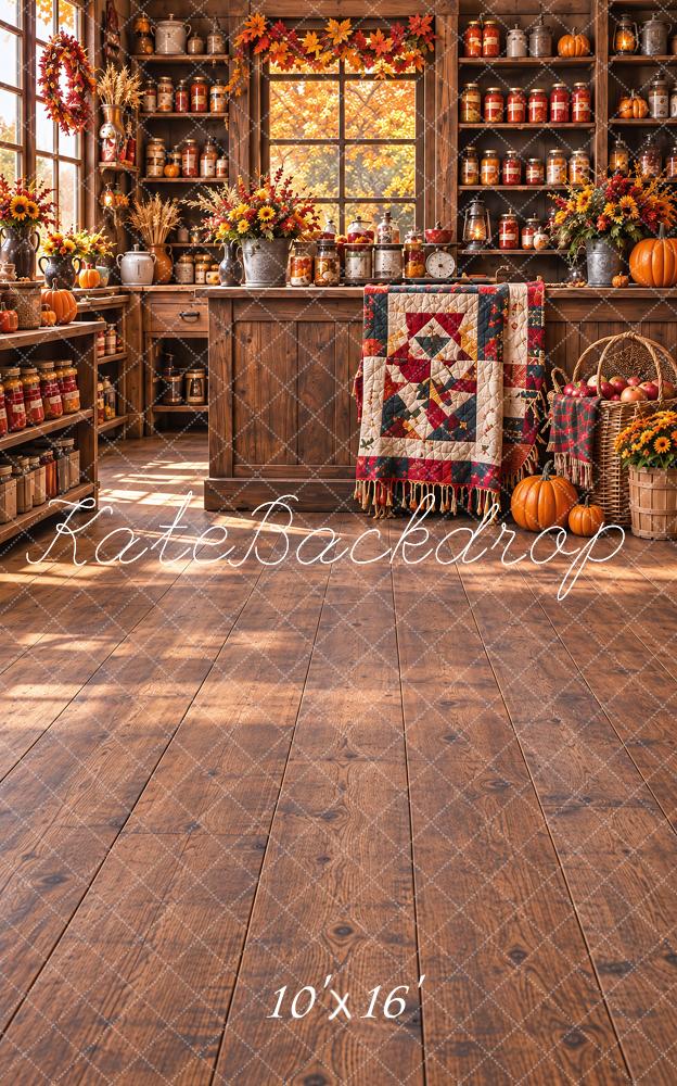 Kate Sweep Fall Rustic Kitchen Pumpkin Quilt Printed Backdrop Designed by Vertigo Productions