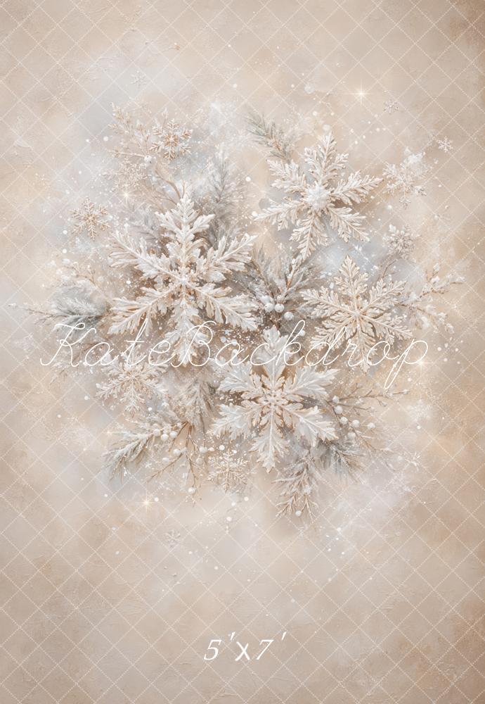Kate Christmas Abstract Neutral Snowflakes Pine Branches Printed Backdrop Designed by GQ