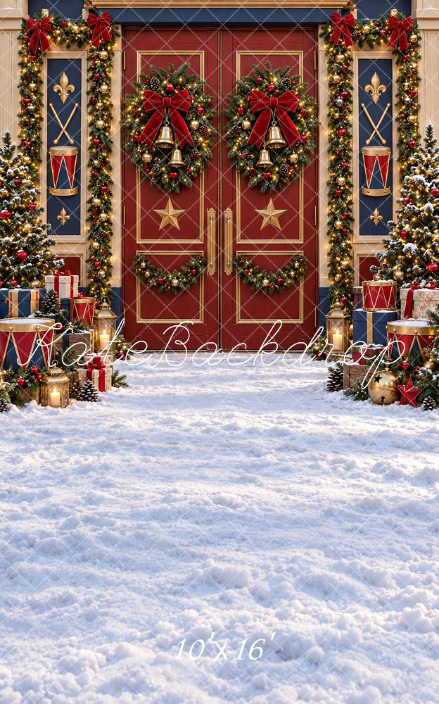 Kate Sweep Christmas Red Nutcracker Door Wreaths Snow Printed Backdrop Designed by Vertigo Productions