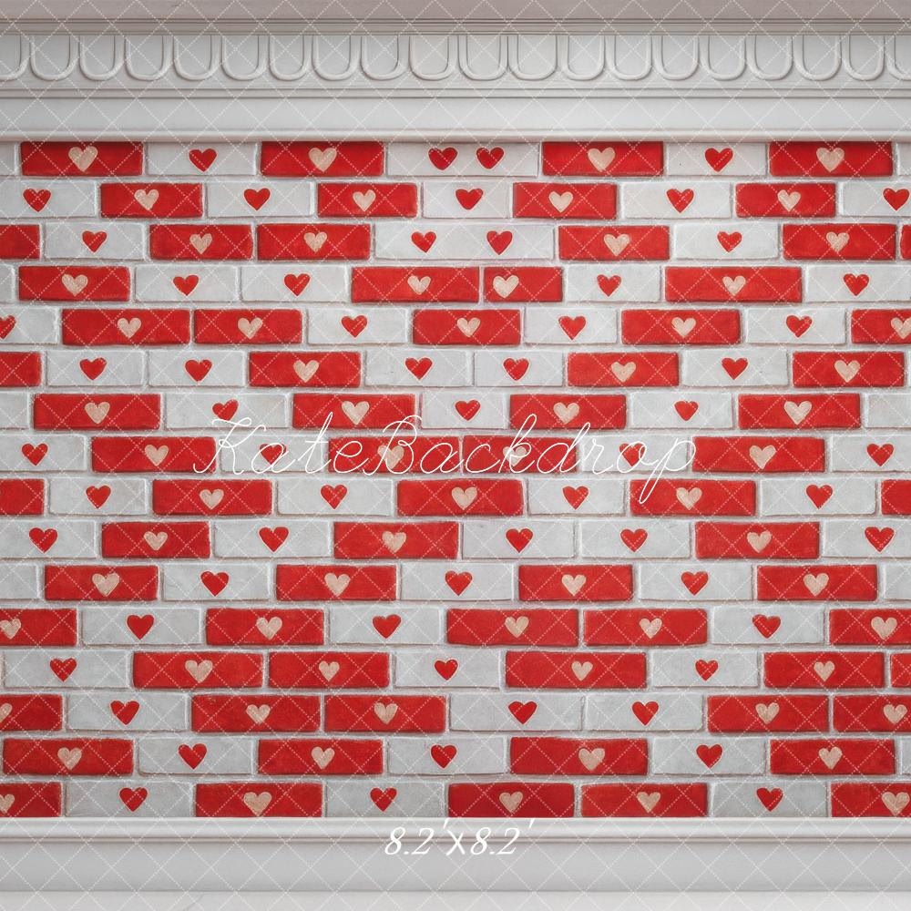 Kate Red Heart Brick Wall Backdrop Designed by Mini MakeBelieve