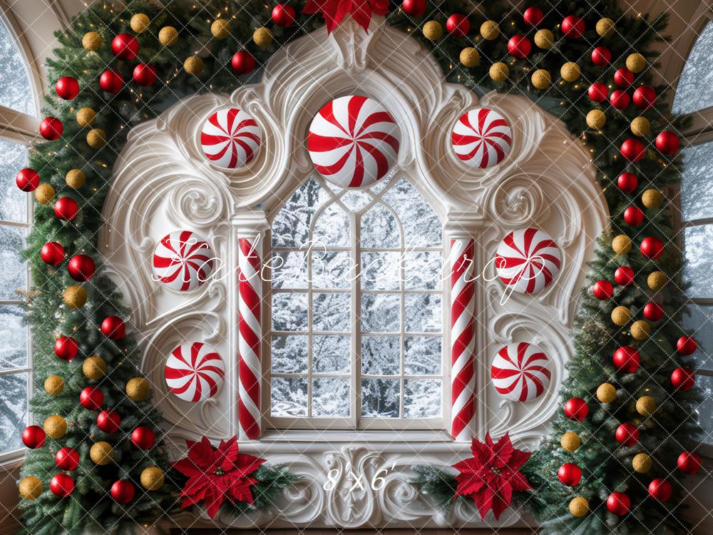 Kate Christmas Candy Cane Arch Window Backdrop Designed by Mini MakeBelieve