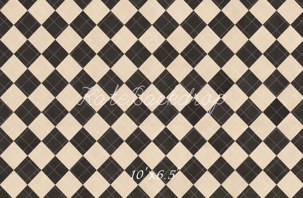 Kate Black Beige Checkered Plaid Floor Printed Backdrop Designed by Kate Image