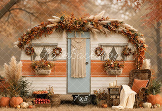 Kate Fall Boho Camper Macrame Pumpkins Pampas Grass Printed Backdrop Designed by Emetselch