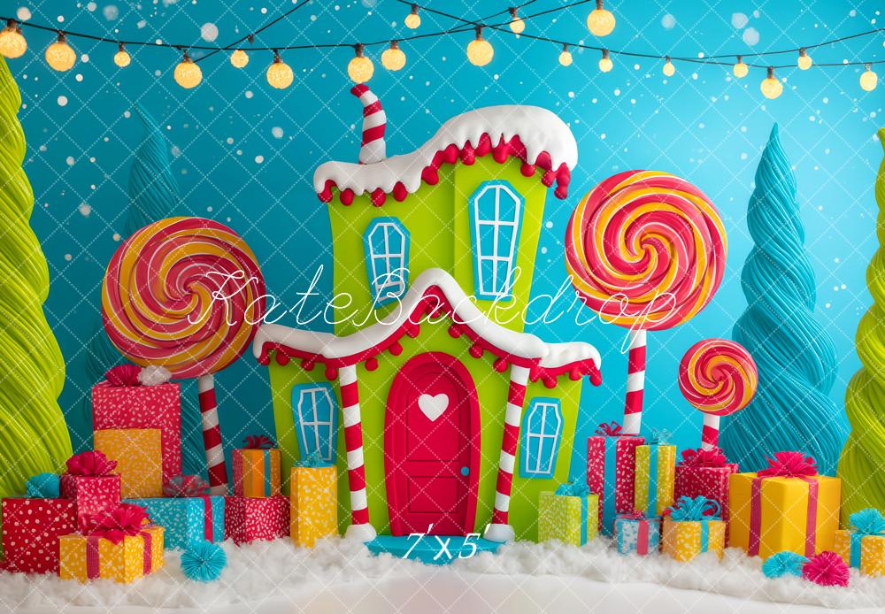 Kate Christmas Candy House Lollipop Fantasy Trees Gifts Backdrop Designed by Patty Roberts