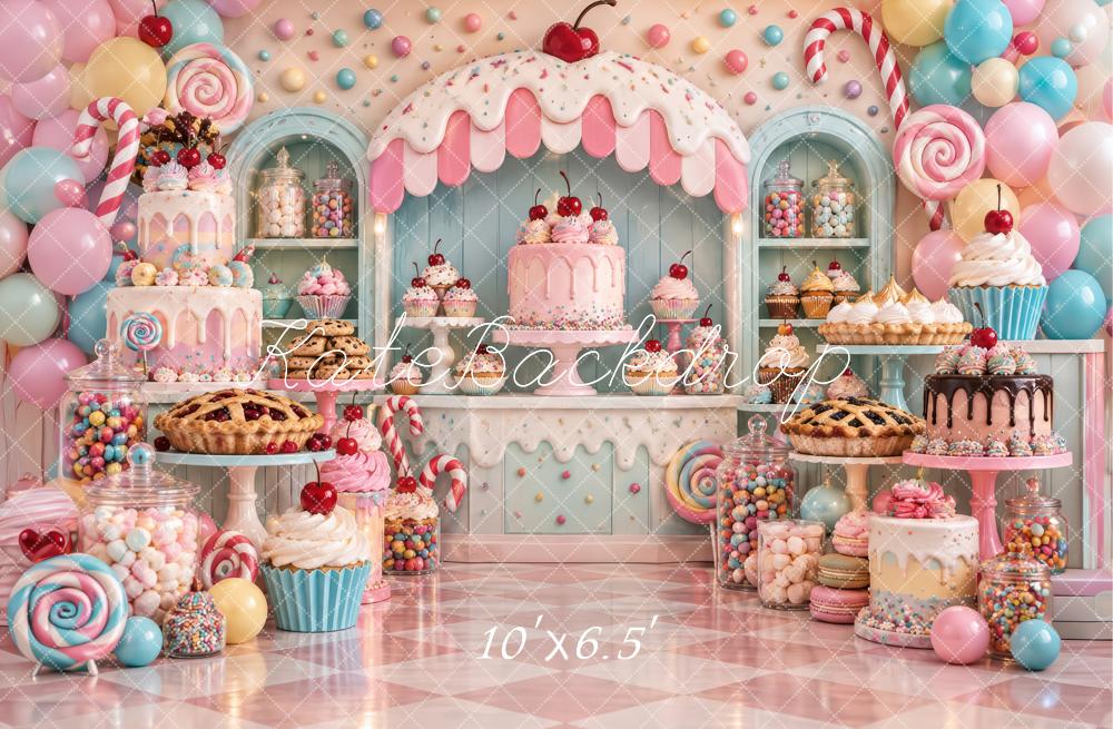 Kate Cake Smash Pink Candy Dessert Bakery Printed Backdrop Designed by Laura Bybee