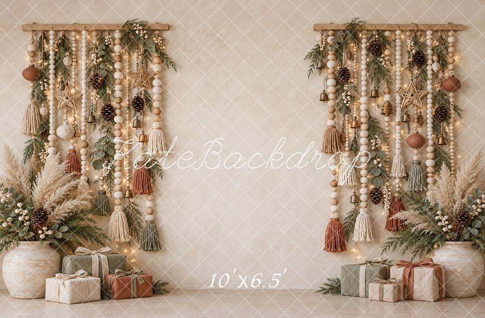 Kate Christmas Boho Beads Tassels Greenery Gifts Printed Backdrop Printed Backdrop Designed by Vertigo Productions