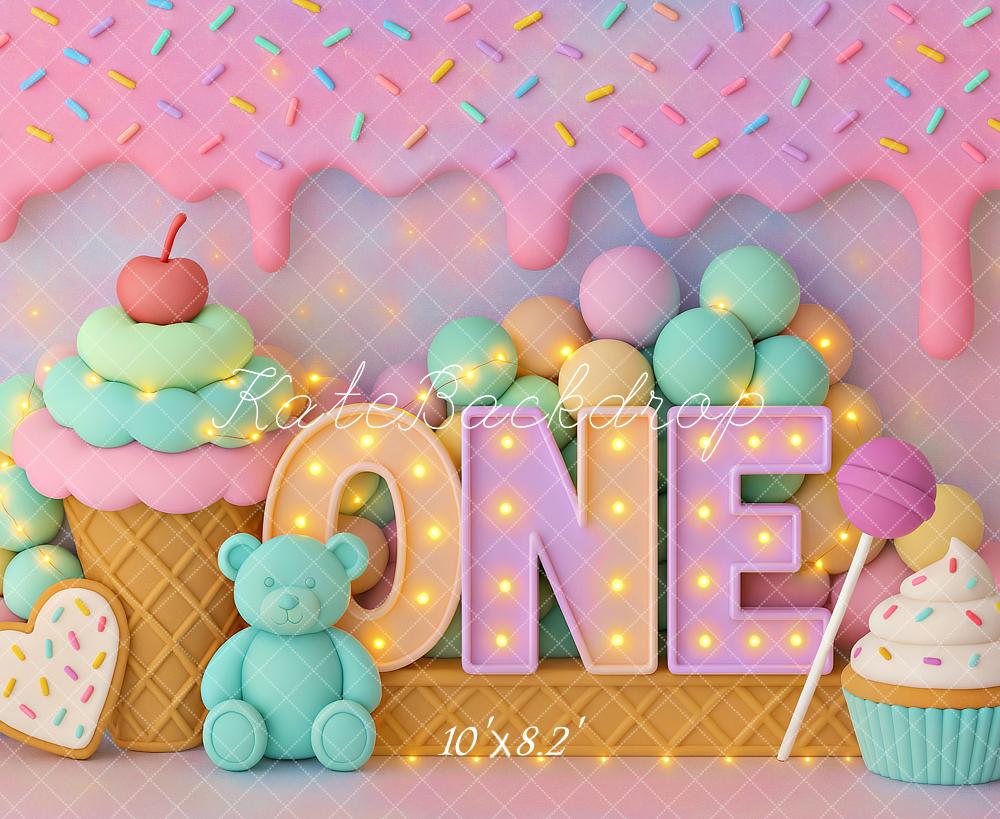 Kate First Birthday Cupcake Candy Pink Backdrop Designed by Ashley Paul