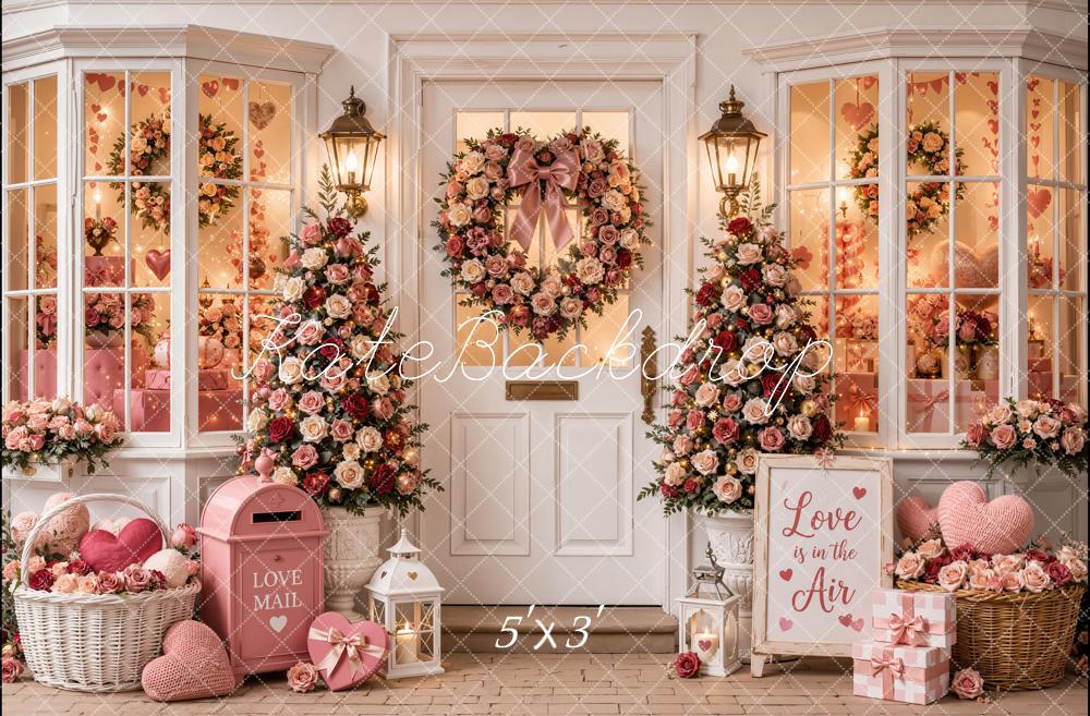 Kate Valentine's Day Pink Floral Wreath Door Mailbox Heart Printed Backdrop Designed by Emetselch