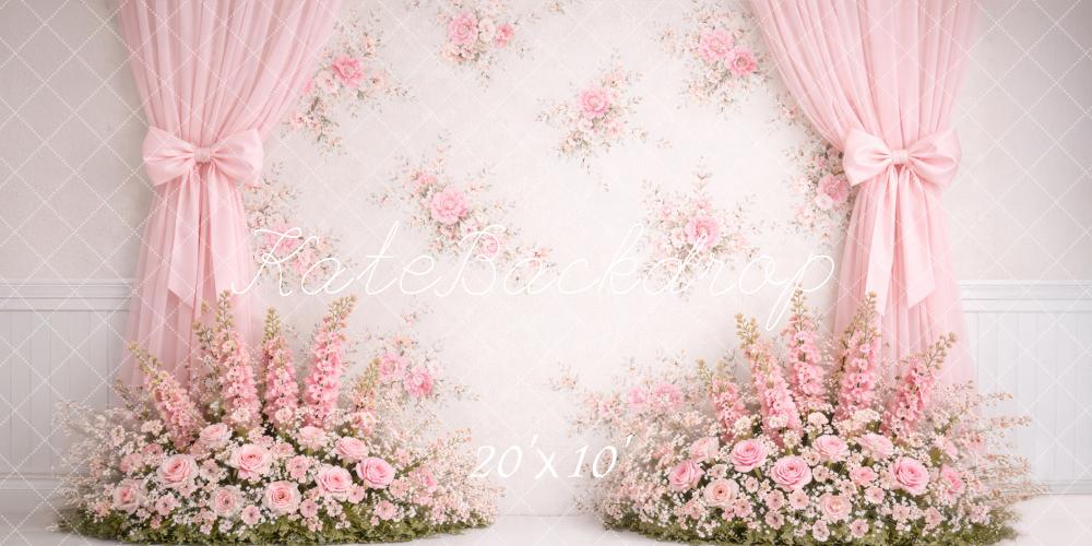 Kate Spring Pink Flower Arch Curtains Floral Wall Backdrop Designed by Megan Leigh Photography