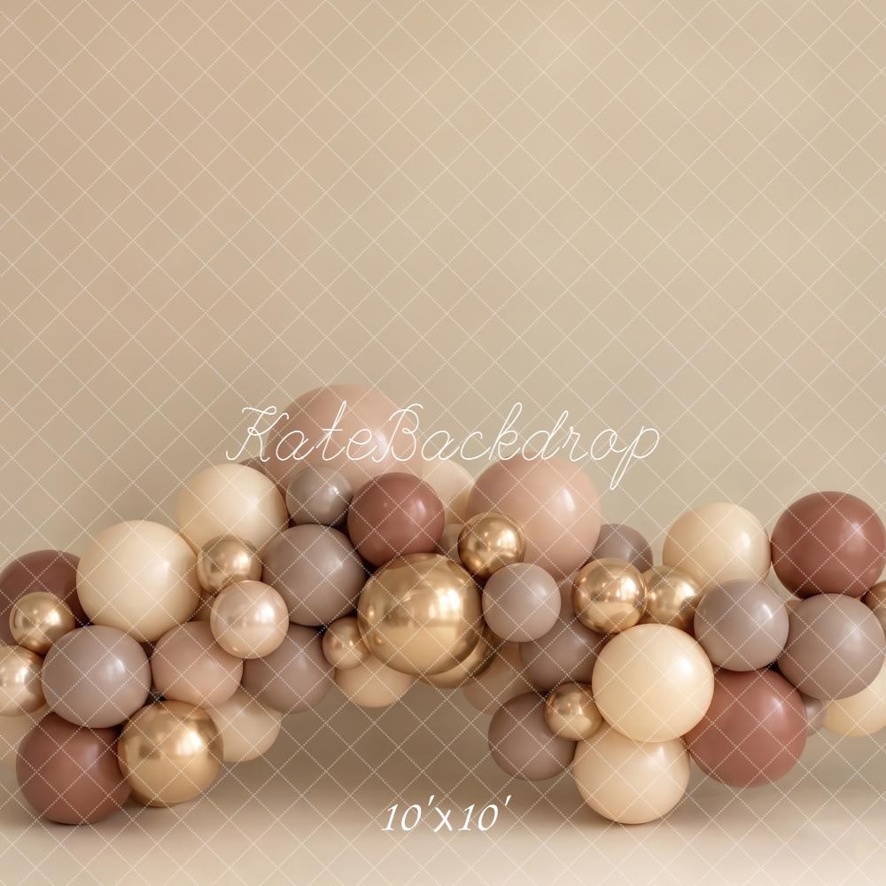Kate Cake Smash Neutral Gold Balloon Arch Printed Backdrop Designed by Emetselch