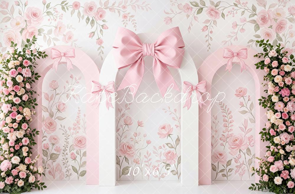 Kate Flower Arch Pink Roses Bows Floral Wall Printed Backdrop Designed by Patty Roberts