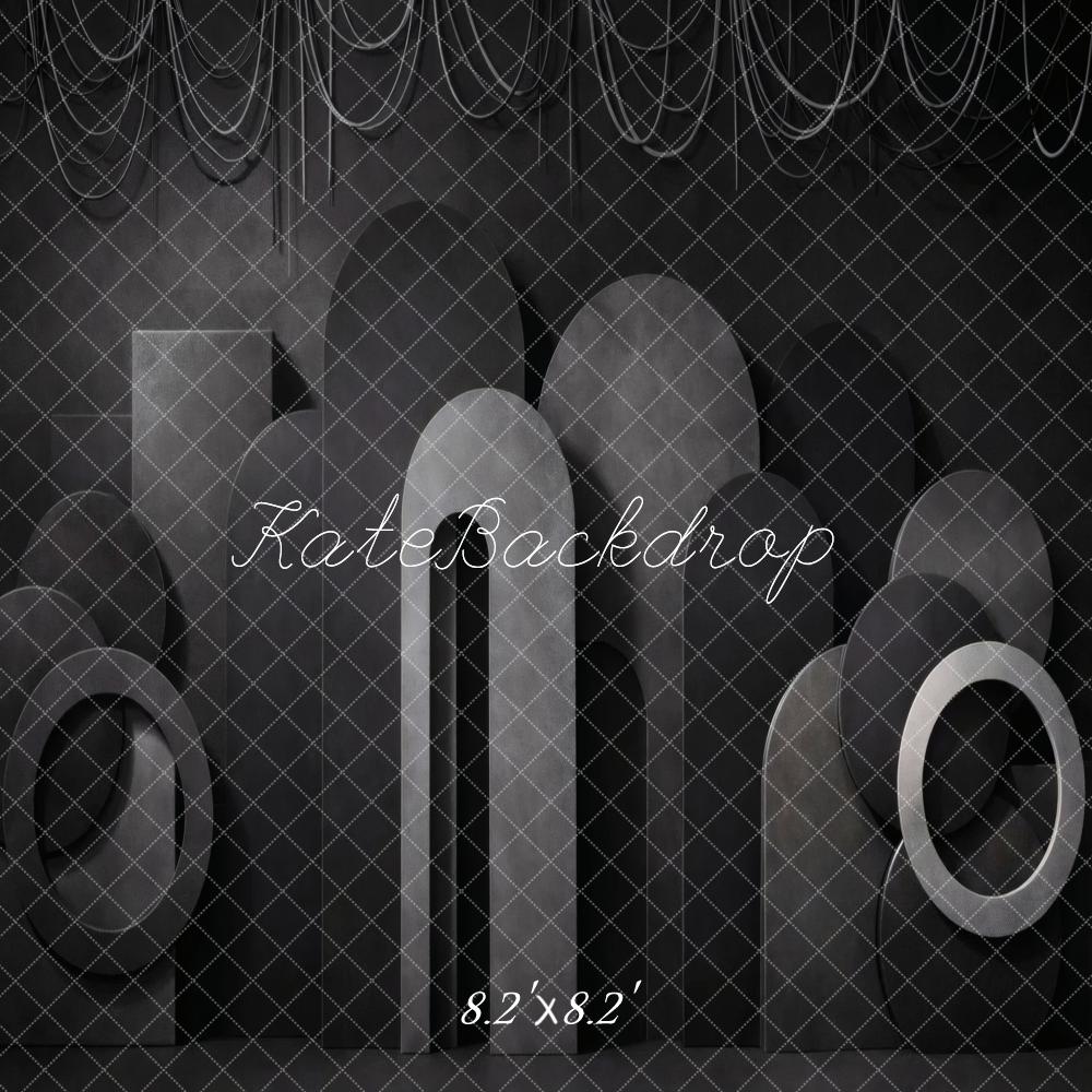 Kate Black Geometric Arch Shapes Printed Backdrop Designed by Vertigo Productions