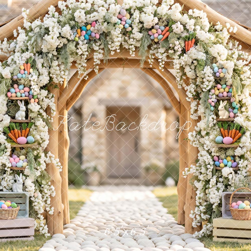 Kate Easter Bunny Flower Arch Pastel Eggs Carrots Backdrop Designed by Mini MakeBelieve