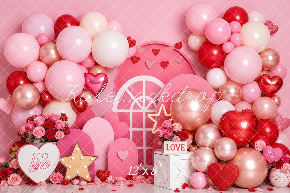 Kate Valentine's Day Birthday Pink Balloon Garland Hearts Printed Backdrop Designed by Emetselch
