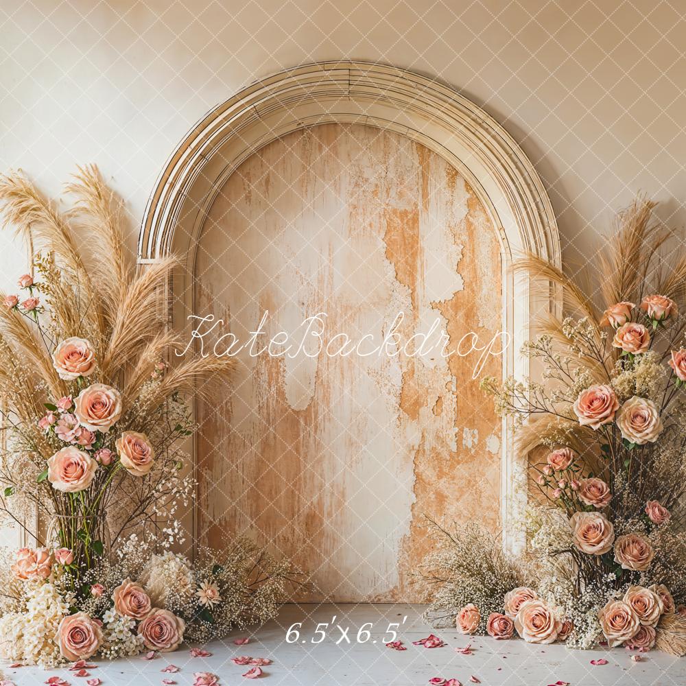 TEST Kate Boho Flower Arch Pampas Grass Beige Roses Vintage Wall Backdrop Designed by Emetselch