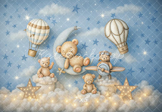 Kate Cake Smash Teddy Bear Hot Air Balloon Printed Backdrop Designed by Ashley Paul
