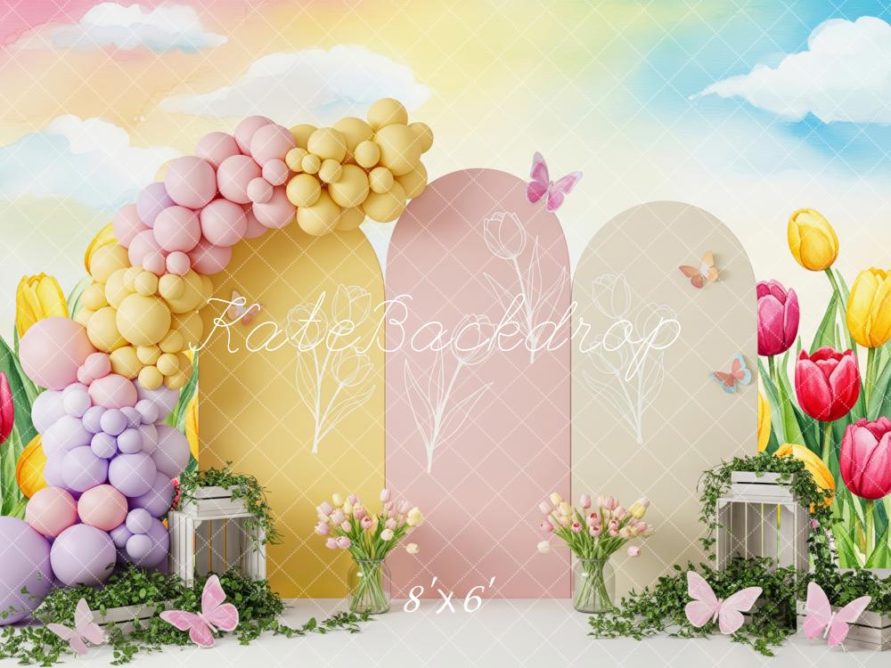 Kate Spring Tulips Balloons Arch Butterfly Backdrop Backdrop Designed by Patty Roberts