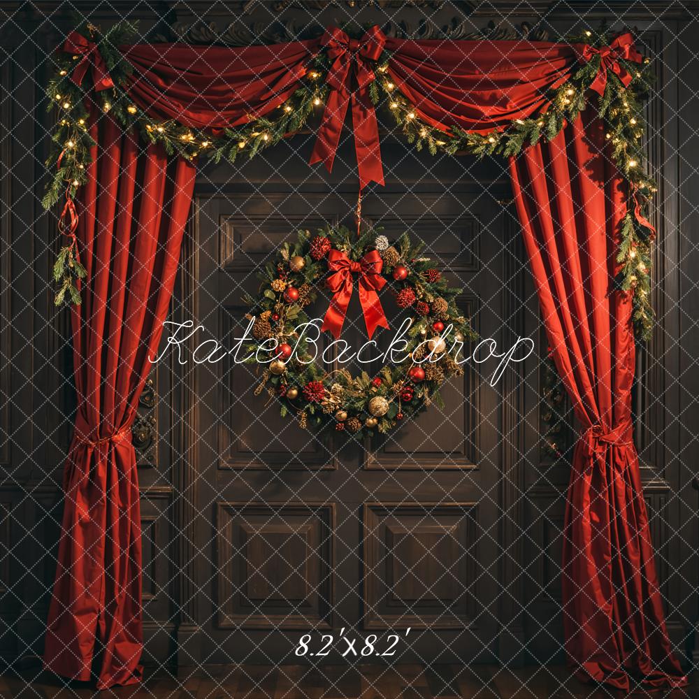 Kate Christmas Wreath Red Curtain Door Backdrop Designed by Emetselch