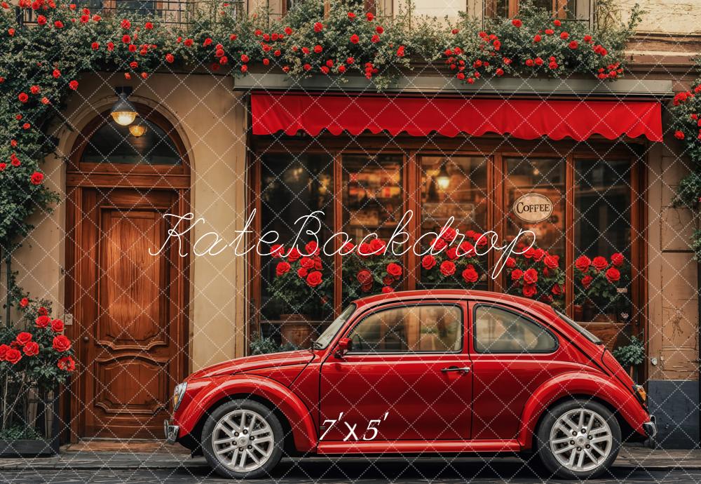 Kate Valentine Red Vintage Car Cafe Shop Backdrop Designed by Emetselch