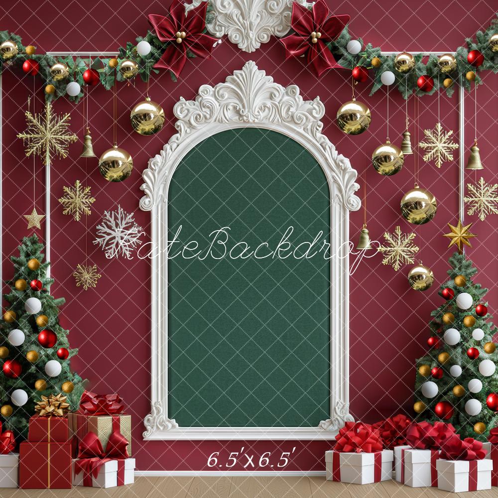 Kate Christmas Tree Ornament Snowflakes Red Wall Backdrop Designed by Mini MakeBelieve