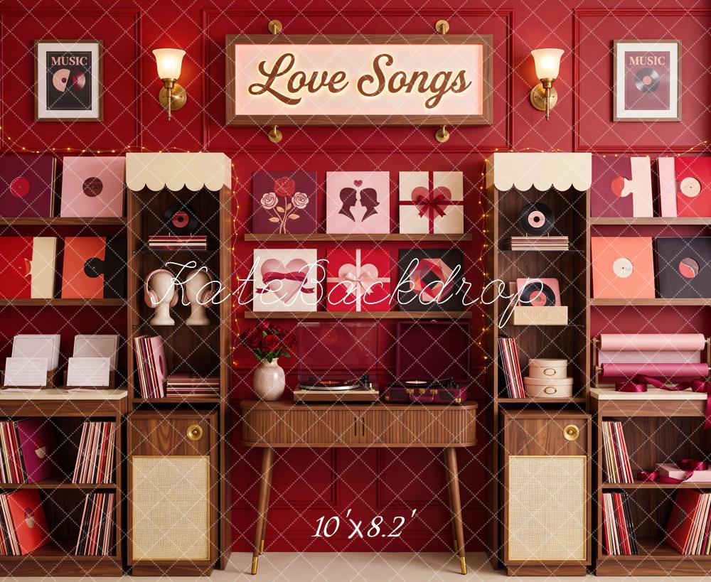 Kate Valentine Love Songs Shop Red Retro Music Room Printed Backdrop Designed by Patty Roberts