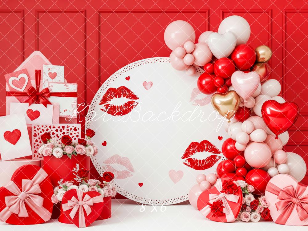 Kate Valentine's Day Red Hearts Balloons Gift Boxes Printed Backdrop Designed by Patty Roberts
