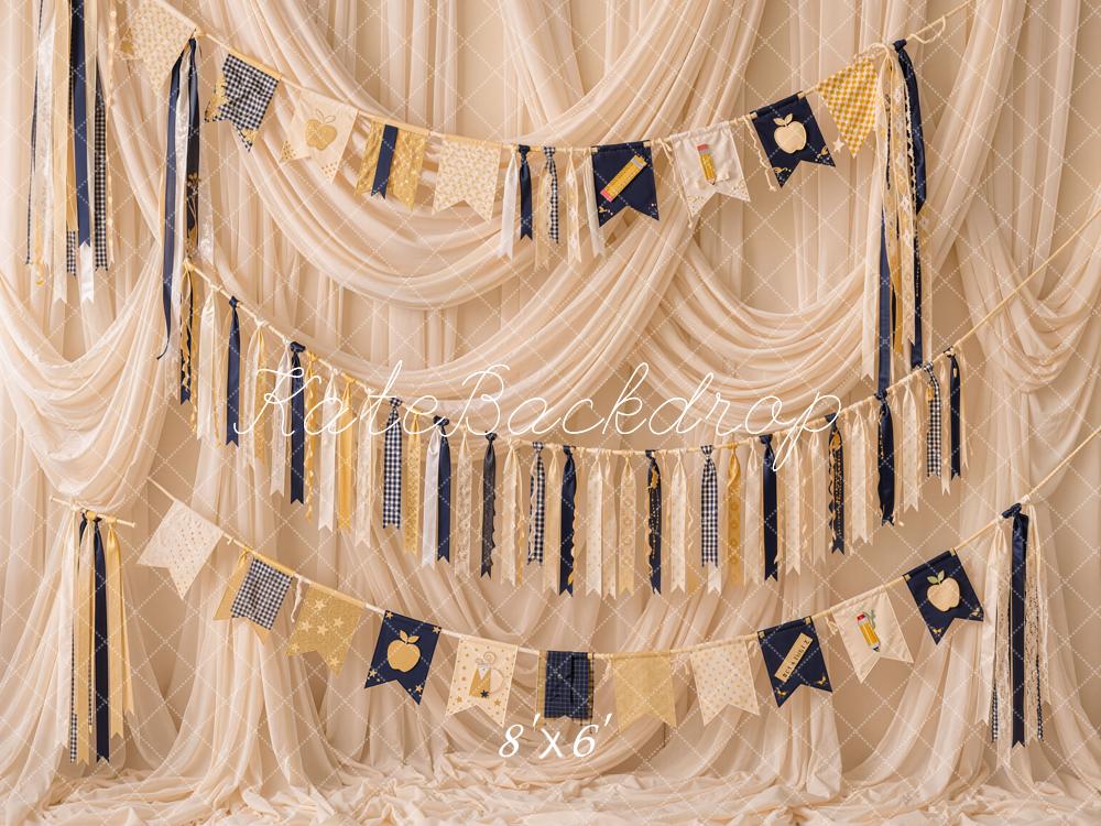 Kate Back to School Garland Apple Pencil Drapes Printed Backdrop Designed by Emetselch