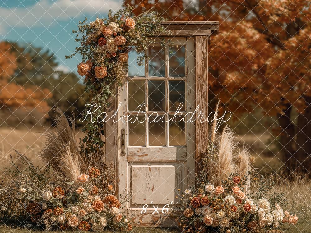 Kate Fall Outdoor Floral Vintage Door Pampas Grass Backdrop Designed by Emetselch