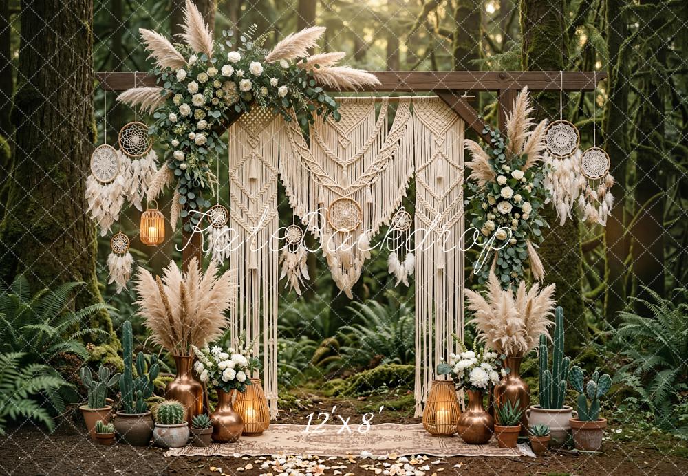 Kate Boho Macrame Dreamcatcher Forest Arch Printed Backdrop Designed by Emetselch
