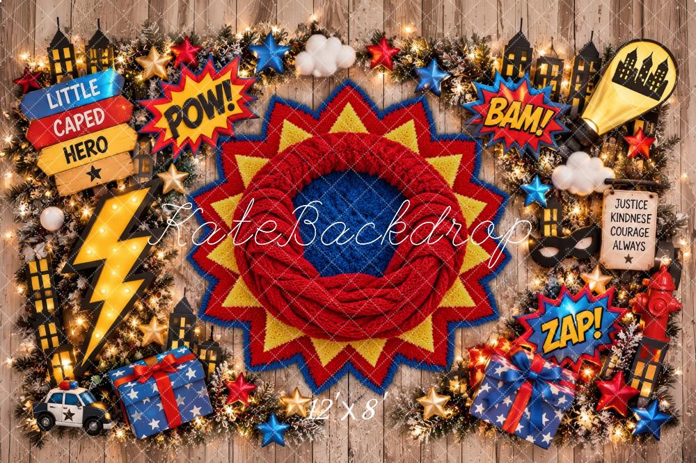 Kate Newborn Superhero Comic Gift Boxes Printed Backdrop Designed by Laura Bybee