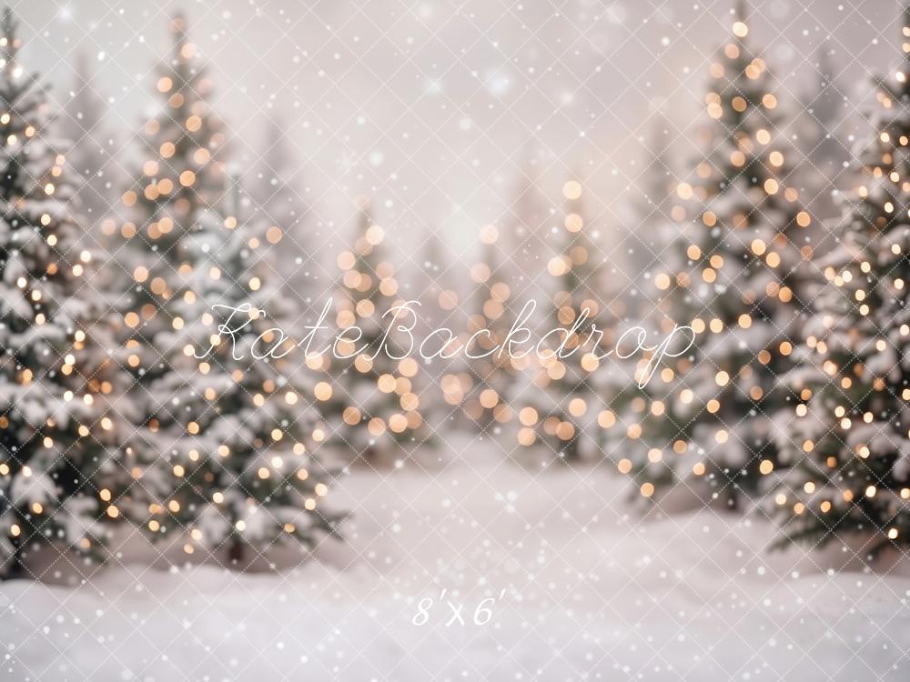 Kate Christmas Snowy Pine Trees Bokeh Printed Backdrop Designed by Emetselch
