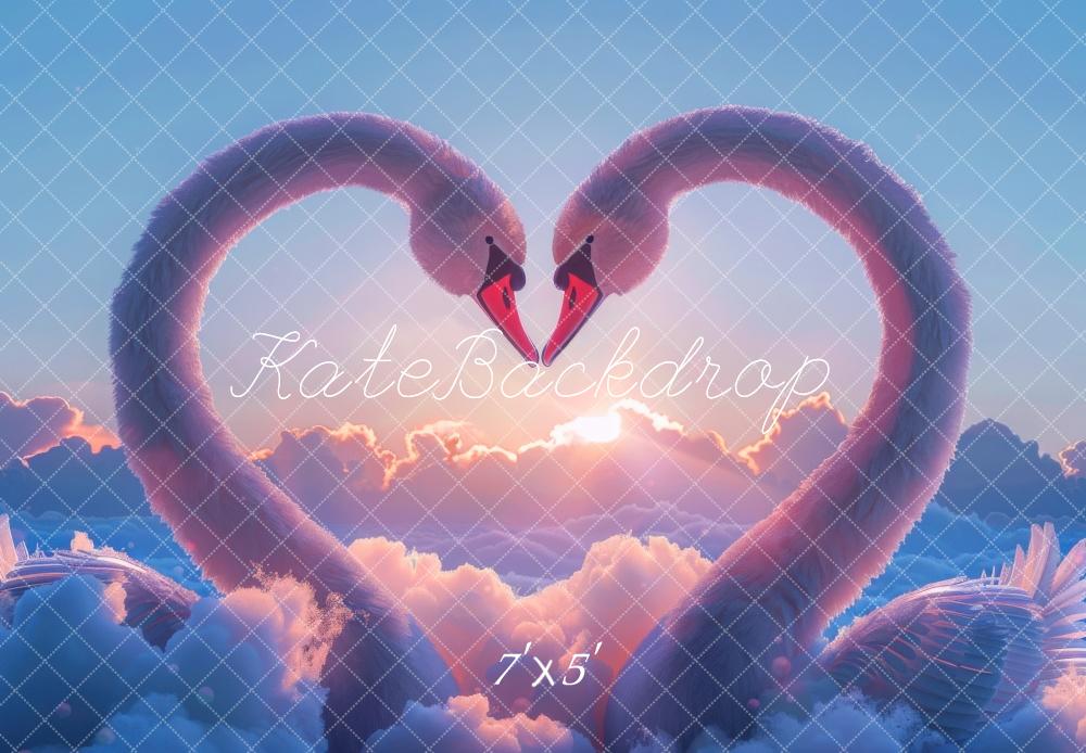 Kate Valentine Swan Heart Sunset Cloud Backdrop Designed by Mini MakeBelieve