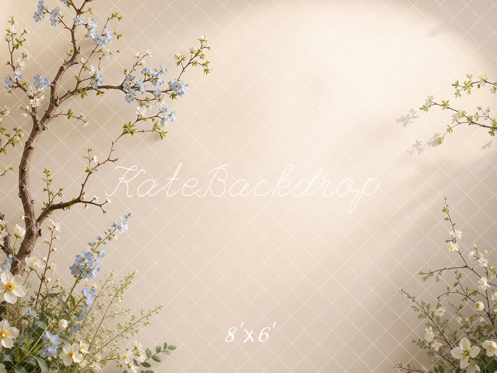 Kate Spring Beige Floral Branches Draped Curtains Printed Backdrop Designed by Shutter Swan Studios