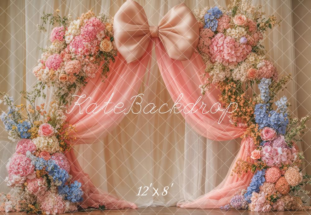 Kate Floral Arch Pink Bow Drapes Backdrop Designed by Emetselch