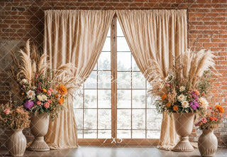 Kate Boho Floral Brick Window Printed Backdrop Designed by Emetselch