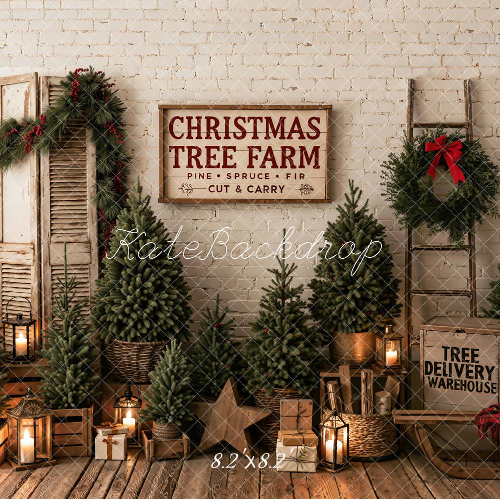 Kate Christmas Tree Farm Rustic Pine Trees Garland Printed Backdrop Designed by Emetselch