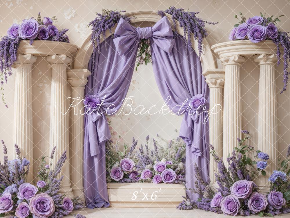 Kate Retro Lavender Bow Flower Arch Columns Backdrop Designed by Emetselch