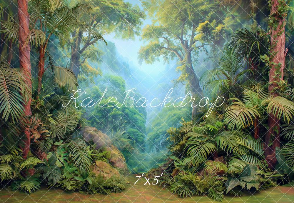 Kate Summer Jungle Forest Lush Greenery Trees Printed Backdrop Designed by Angela Miller
