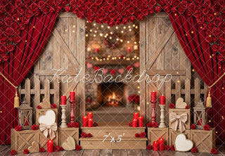 Kate Valentine's Day Red Roses Barn Doors Candles Printed Backdrop Designed by Mini MakeBelieve